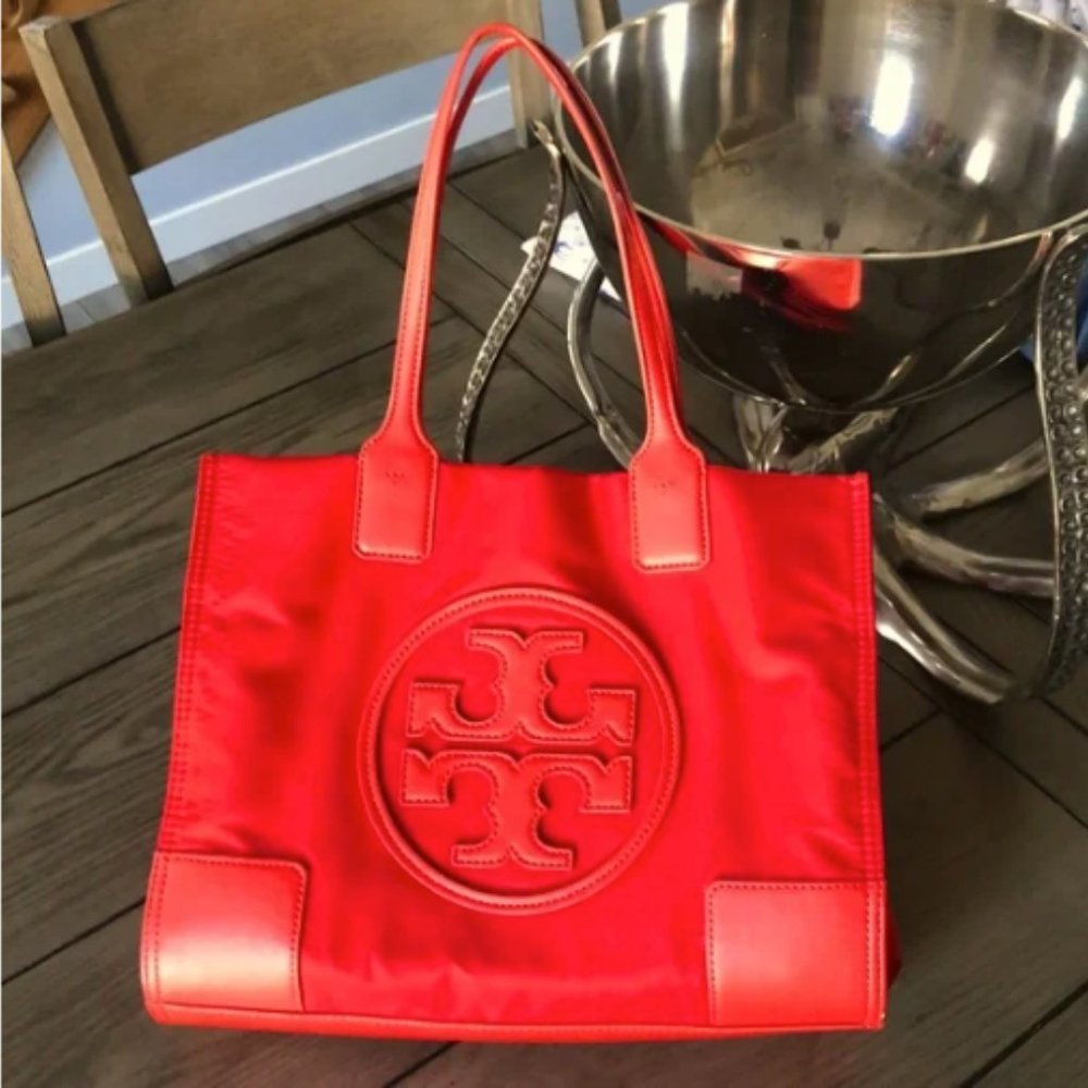 Tory Burch Red Logo Tote Bag